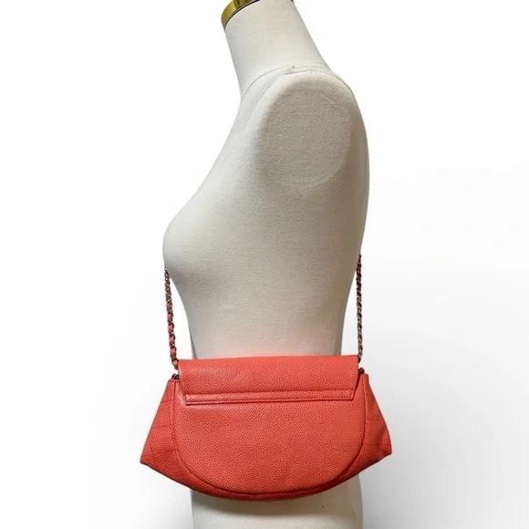 🍑Chanel Half Moon Wallet on Chain Crossbody Orange Leather Silver Hardware - Picture 4 of 15